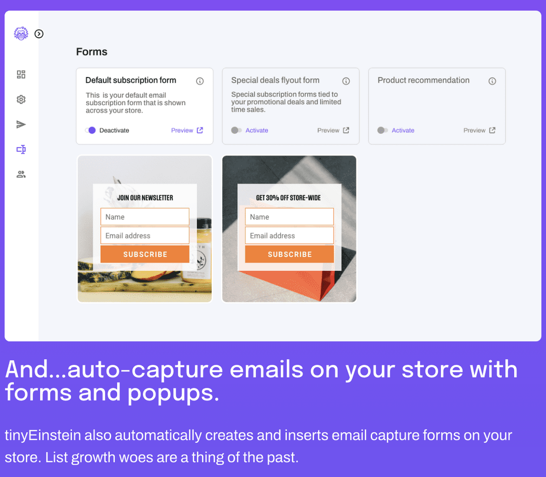 Auto email capture forms for your website