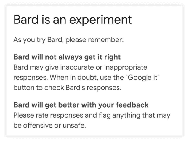 Bard is an experiment and will not always get it right