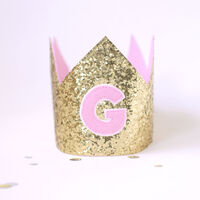 Classic Birthday Crown ~ GLITTER ~ Gold ~ Pink ~ Choose Your Letter